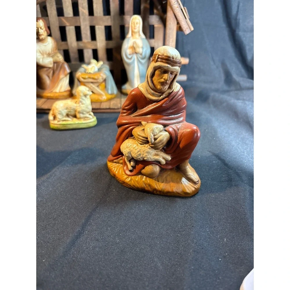 Wooden Nativity Stable Scene Stable Creche Christmas 16 Decor Figures with  barn
